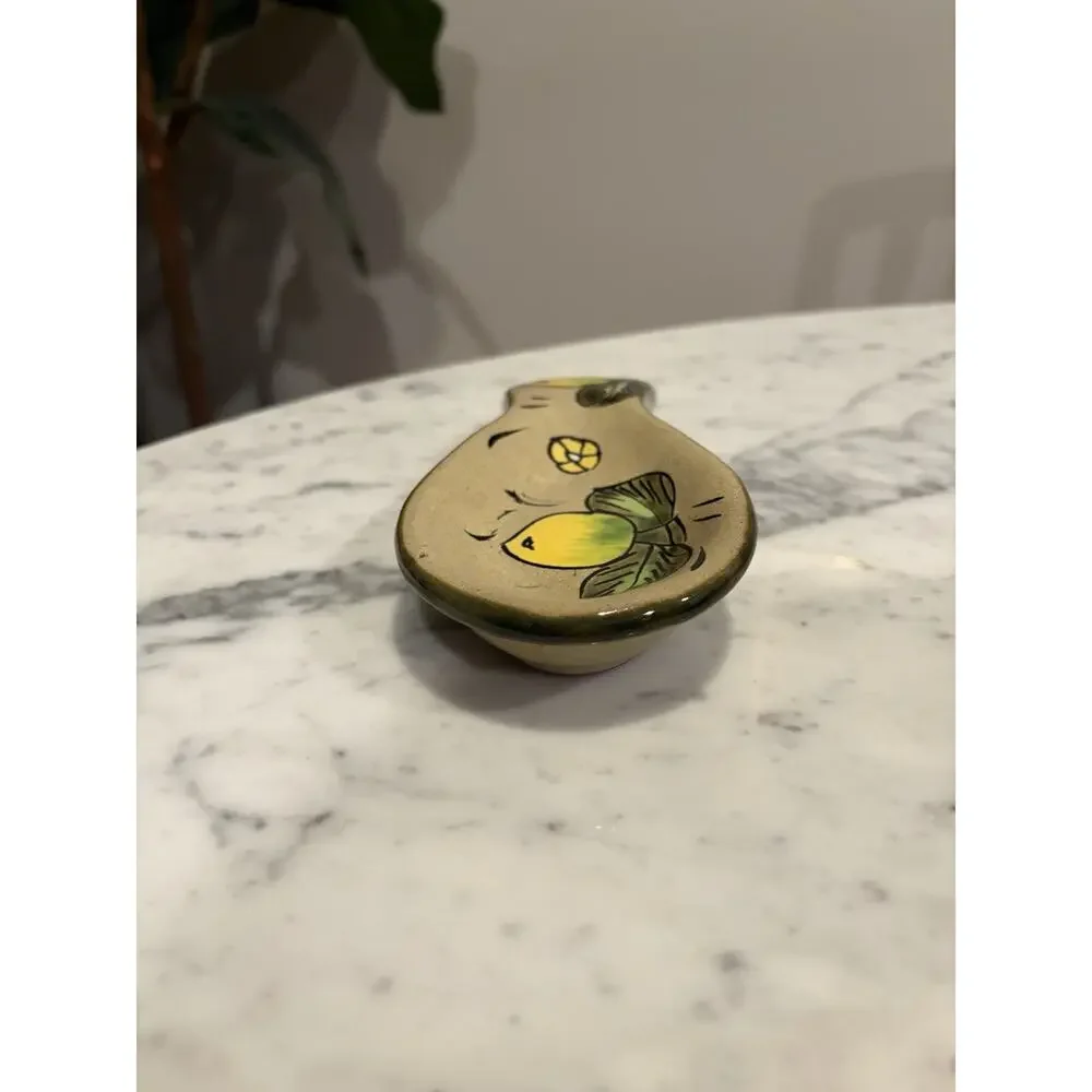 Handmade Ceramic Spoon Rest Lemon Floral & Nature Pattern Style Mexico